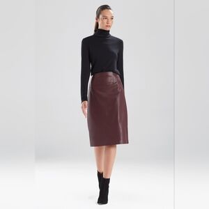 Natori Vegan Leather Burgundy Midi Skirt Sz L